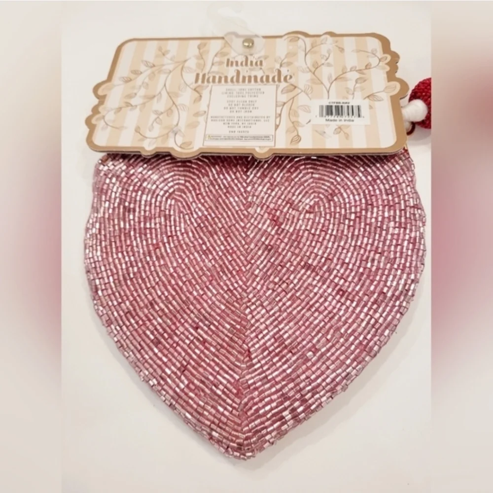 💕▪️made In India ▪️Pink Heart- Shaped Beaded Coin Pouch